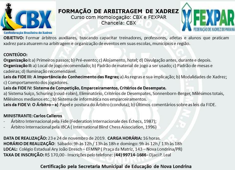 Curso Online de Noções Básicas em Arbitragem de Xadrez